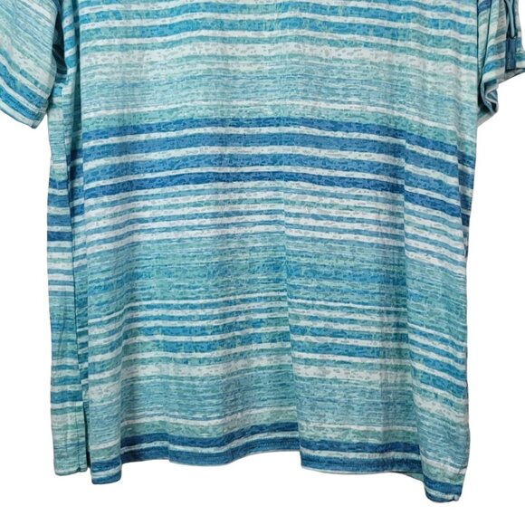 Gloria Vanderbilt Stripe Top Blue Green XXL Pullover Lace Up Sleeve Short Sleeve - Picture 3 of 7